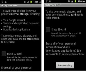 Android Factory Reset Screen