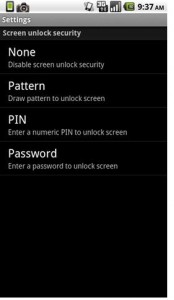 Android Security Settings Screen 
