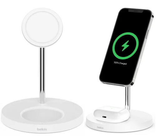 Belkin BOOSTCHARGE PRO 2 in 1 Wireless Charger Stand with MagSafe 15W White