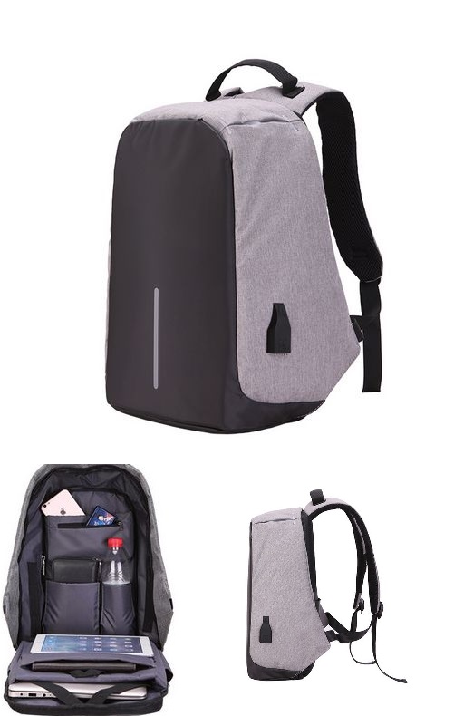 Large Capacity Laptop Backpack With USB Charging Port Grey