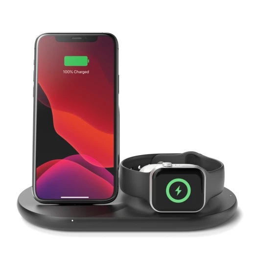 Belkin 3-in-1 Wireless Charger with 10W Stand And Pad for Apple Watch And Airpods Pro Black