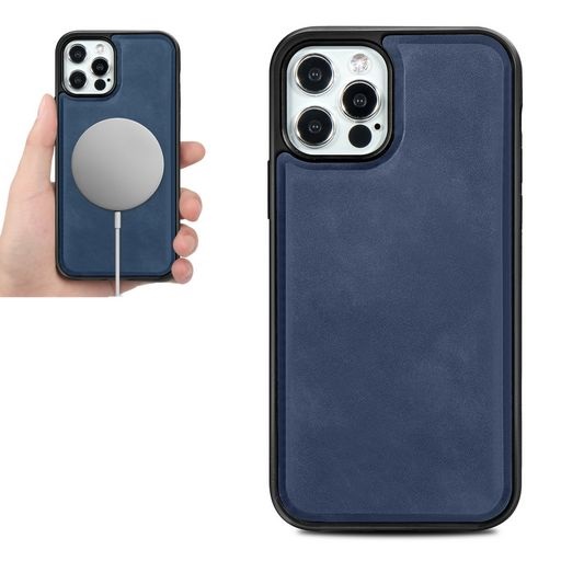 Magsafe TPU Case With Leather Surface For iPhone 12 And iPhone 12 Pro Blue