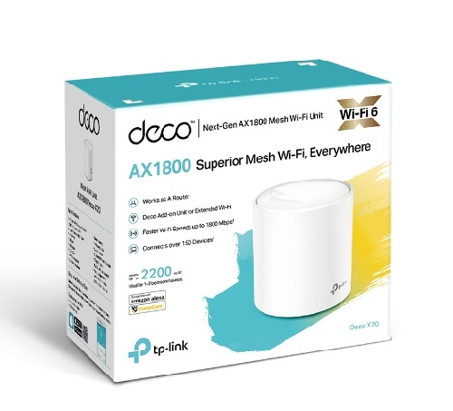 TP-Link Deco X20 (1-pack) AX1800 Whole Home Mesh Wi-Fi 6 System, Up To 200 sqm Coverage