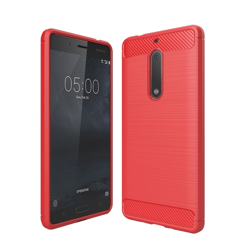 Nokia 5 Brushed Carbon Fibre Texture TPU Protective Case Red