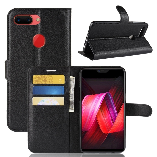 Synthetic Leather Wallet Case with Stand for OPPO R15 Pro Black