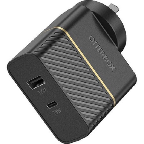 OtterBox Fast Charge Dual Port Wall Charger USB-C And USB-A 30W (Type I) Black Shimmer